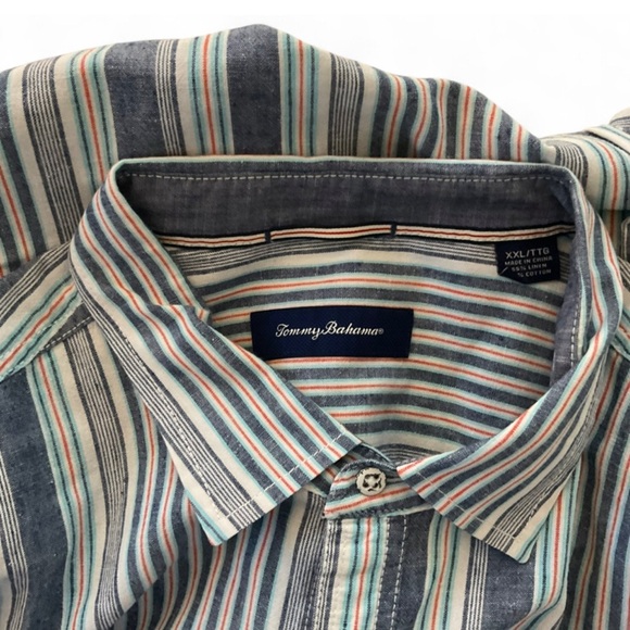 Tommy Bahama Men's Red White and Blue Striped Shirt - Picture 3 of 3